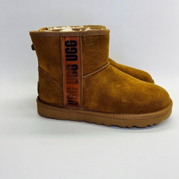 Ugg Australia Classic Mini Side Logo II Suede US Size 5 Tan Orange Logo - Picture 1 of 12